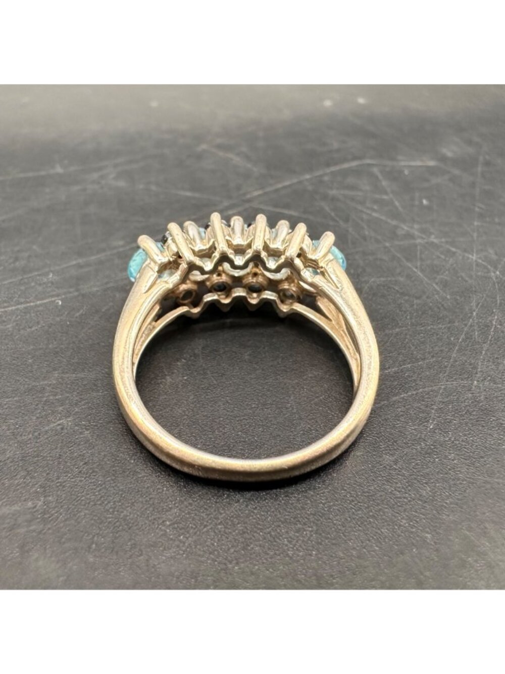 Vintage Sterling Silver Blue Topaz Sapphire Ring 3 Rows Double Split Band Size 6 - Picture 7 of 11